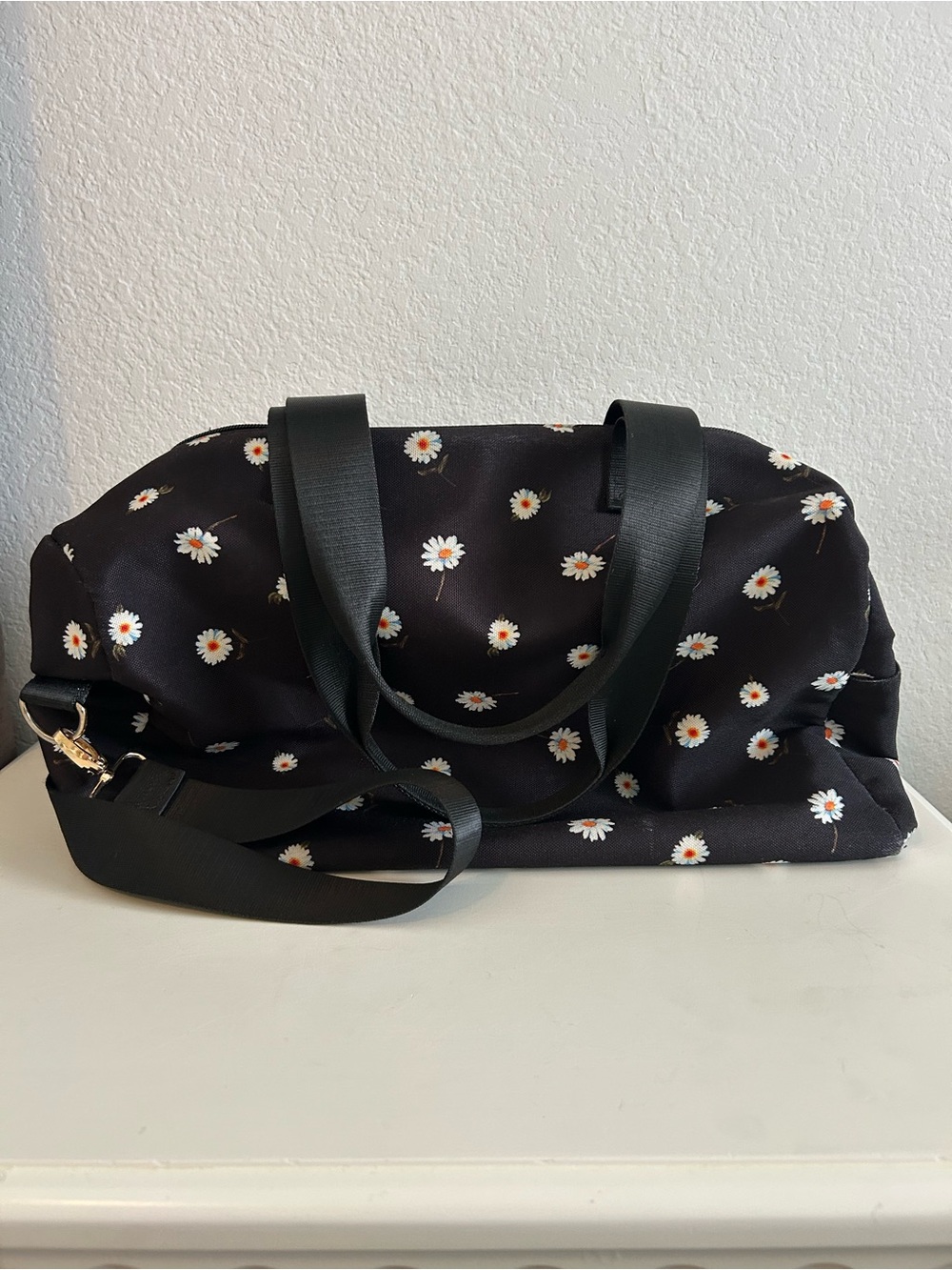 Alice + Olivia Black Daisy Print Weekender Duffel Bag